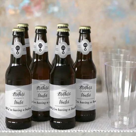 Big Dot of Happiness Brothers to Uncles - Pregnancy Announcement Decorations for Men - 6 Beer Bottle Label Stickers and 1 Carrier White {4}