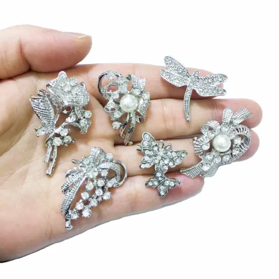 24 Pieces Shining Rhinestone Crystal Brooches Pins DIY Wedding Bouquet Kit (A) {1}