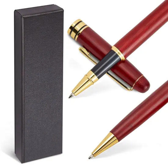Rosewood Luxury Ballpoint Pen Gift Set of 2 with Box and 2 Black Ink Refills {1}