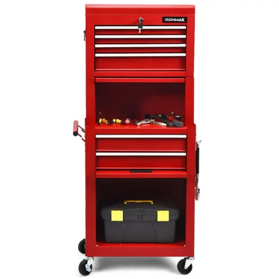3 in 1 Design 6-Drawer Tool Heightening Chest Cabinet with 360&deg; Swivel Casters Red {6}
