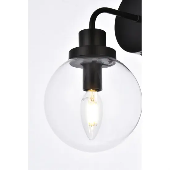 Hanson 1 light bath sconce in black with clear shade {4}