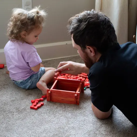 Lehman's Toy Log Fort Playset, Classic American Made Building Set, 70 Interlocking Wooden Pieces in Handy Storage Bag {7}