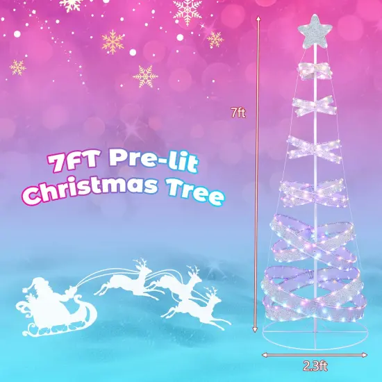 Costway 7 FT Outdoor Spiral Christmas Tree Pre-lit Christmas Tree with 341 LED Lights {3}