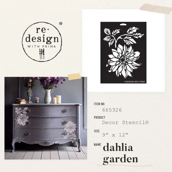 Prima Re-Design Decor Stencil 9"X12"-Dahlia Garden {3}