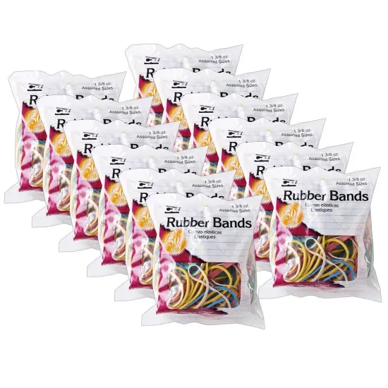 Rubber Bands, Assorted Colors, 1-3/8oz Bag, 12 Bags {1}