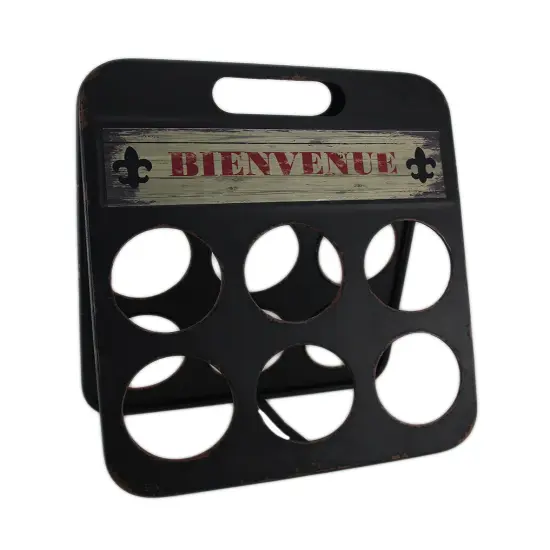 Fleur De Lis Bienvenue Distressed Metal 6 Bottle Wine Holder {1}