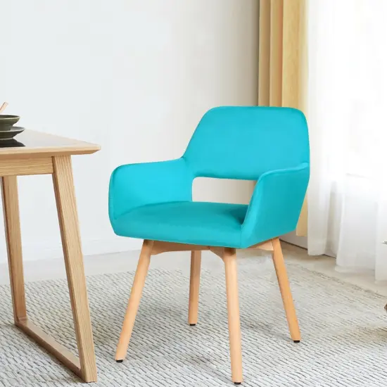 Set of 2 Modern Accent Armchairs with Ergonomic Backrests and Solid Wood Legs Blue {5}