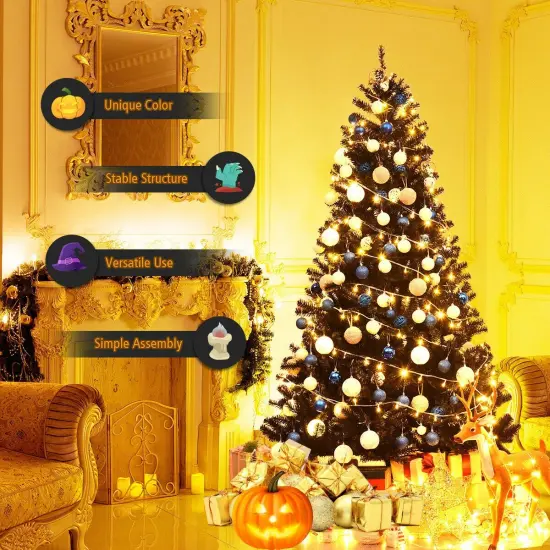 7.5 Feet Hinged Artificial Halloween Christmas Tree with Foldable X-Shaped Stand {6}