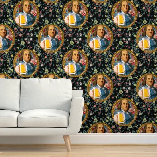 Pre-Pasted Wallpaper 2FT Wide Benjamin Franklin Beer Floral Botanical Portrait Multicolor Constitution Bar Political Figure Historic Figures Pub Funny Cheers Large Scale Custom Pre-pasted Wallpaper by Spoonflower {5}
