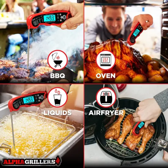 Alpha Grillers Instant Read Meat Thermometer for Grill and Cooking. Best Waterproof Ultra Fast Thermometer with Backlight & Calibration. Digital Food Probe for Kitchen, Outdoor Grilling and BBQ! {3}