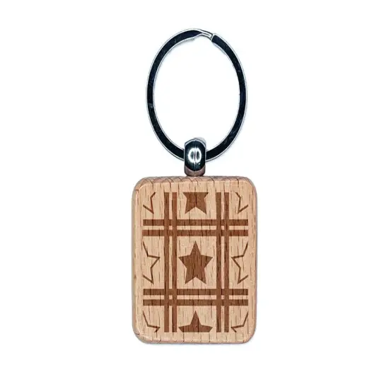 Stars Stripes Pattern Patriotic July 4 Background Engraved Wood Square Keychain Tag Charm {1}