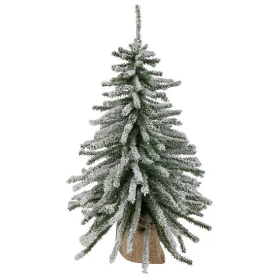 Northlight Potted Flocked Downswept Mini Village Pine Medium Artificial Christmas Tree - 2' - Unlit White {3}
