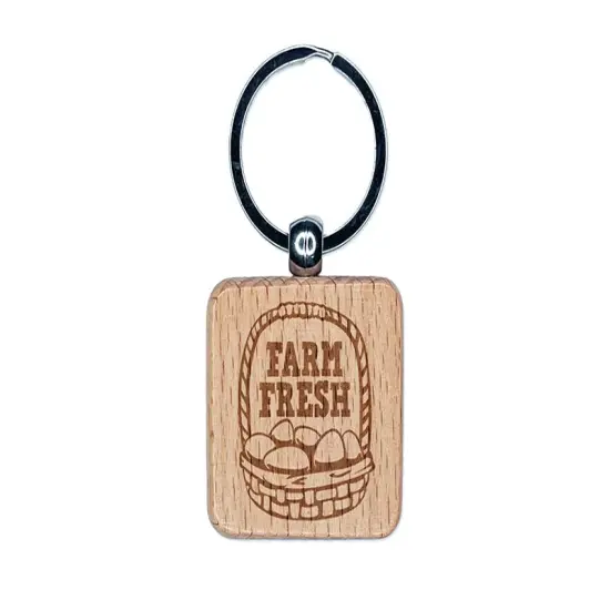 Farm Fresh Egg Basket Engraved Wood Square Keychain Tag Charm {1}