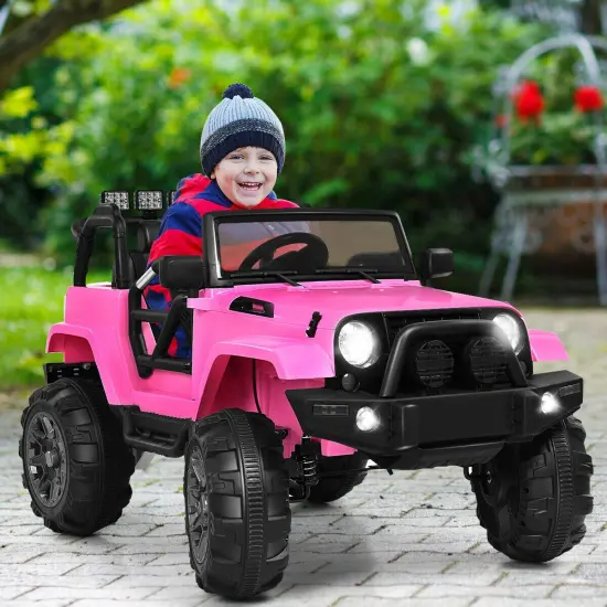 12V Kids Remote Control Riding Truck Car with LED Lights Perfect Gift for Boys Girls Pink {2}