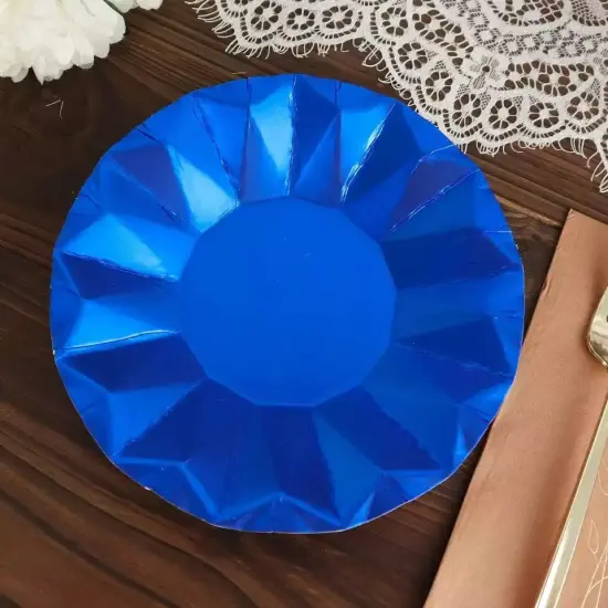 25 ROYAL BLUE 7" Metallic Round Paper Salad Dinner Plates {2}
