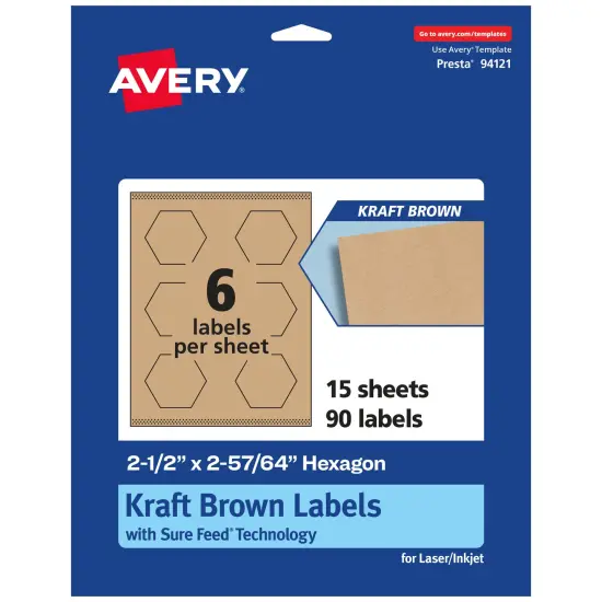 Avery Kraft Brown Hexagon Labels with Sure Feed, 2-1/2" x 2-57/64" {7}