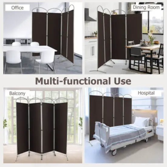 6.2Ft Folding 4-Panel Room Divider for Home Office Living Room Brown {2}