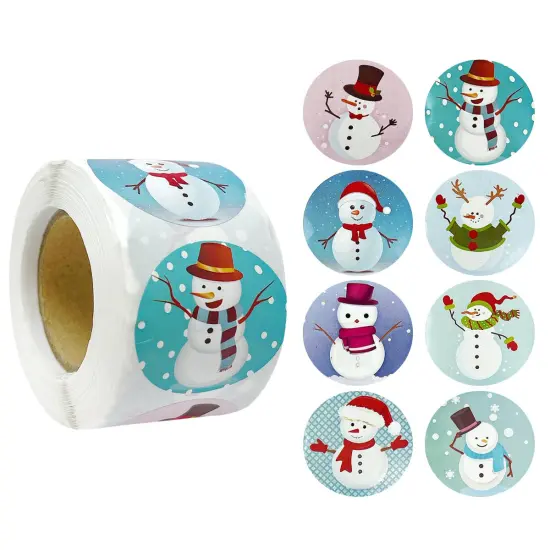 Wrapables Christmas Stickers Label Roll, Holiday Stickers for Sealing Cards, Envelopes, Gift Boxes, Festive Party Favors (500 pcs) Snowmen {1}