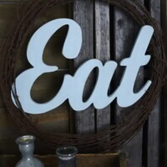 23 in. Unfinished Wooden Cursive "Eat" Sign {4}