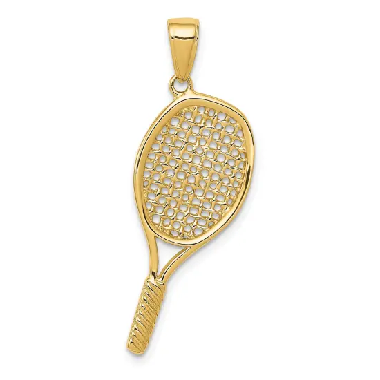 14K Yellow Gold 3D Tennis Racquet Charm Sports Pendant Jewerly 30mm x 20mm {1}