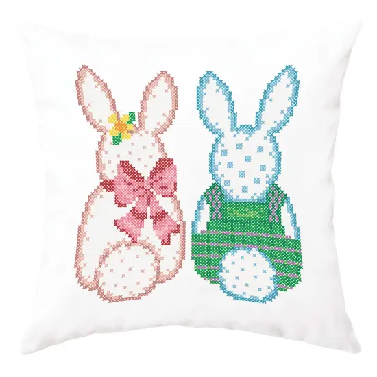 HerrschnersA Pair of Cottontails Pillow Cover Stamped Cross-Stitch Kit Multi {1}