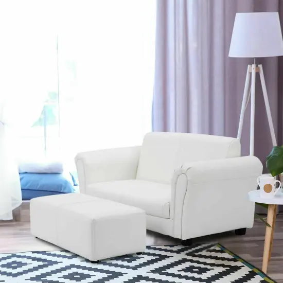Soft Kids Double Sofa with Ottoman White {2}