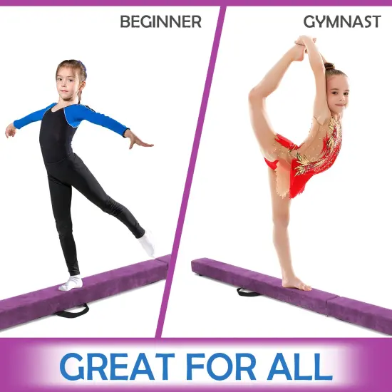 7 Feet Folding Portable Floor Balance Beam with Handles for Gymnasts Purple {3}
