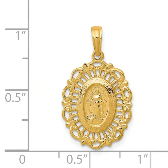 14K Gold Oval Miraculous Medal Pendant Charm Jewelry 26 x 15 mm {3}