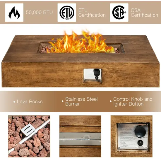 48 x 27 Inch Outdoor Gas Fire Pit Table 50 000 BTU with Lava Rocks and Cover {5}