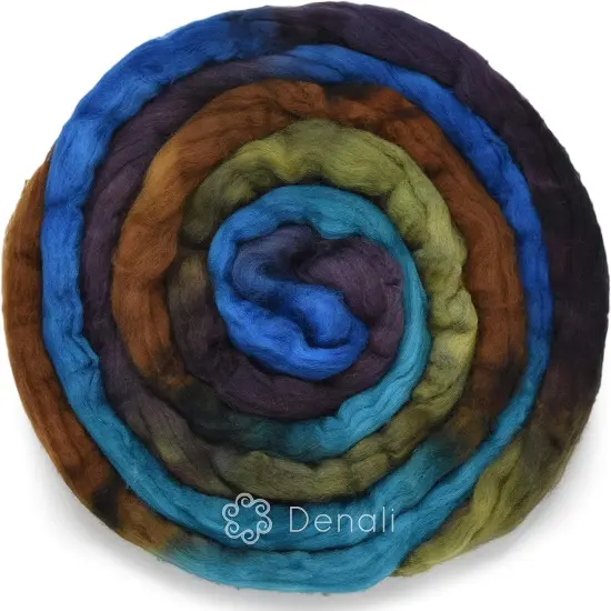 Organic Falkland Wool, Artisan Combed Top Roving: Premium Hand Dyed Fiber Braid for Spinning, Felting, Weaving. 4oz Double Dip Denali {2}
