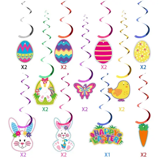 Easter Hanging Swirl Ceiling Decorations Easter Egg Bunny Hanging Swirl Foil Decorations for Home Office School Easter Party Ornaments Favors Supplies 30CT {6}