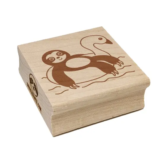 Sloth on Swan Pool Floaty Square Rubber Stamp for Stamping Crafting {7}