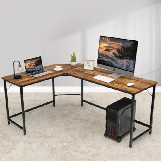 L Shaped Desk Corner Computer Desk PC Laptop Gaming Table Workstation Brown {3}