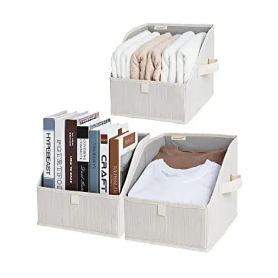 StorageWorks Closet Storage Bins, Trapezoid Storage Box for Shelves, Fabric Closet Bins and Organizing Baskets, Small, 3-Pack, Mixing of Beige, White & Ivory {1}