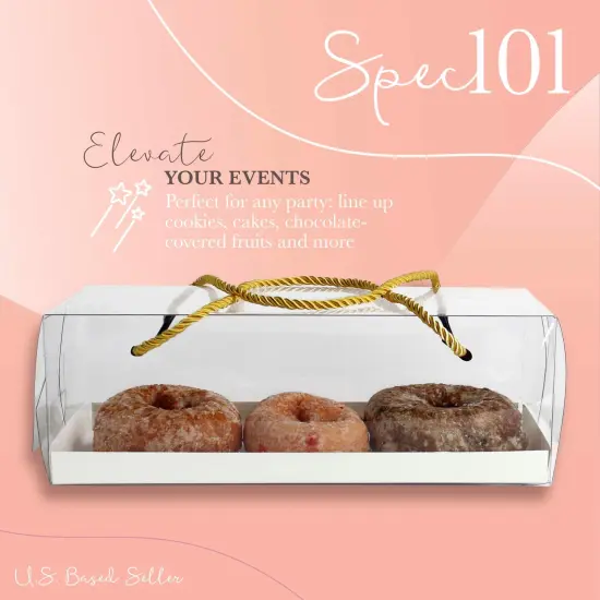 Spec101 Clear Dessert Boxes with Handles 10pk - 10.8x4.3x3.7in Small Cake Boxes {4}