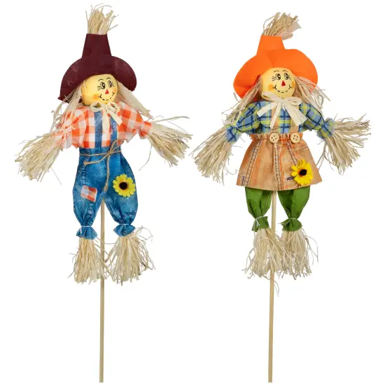 Northlight Boy and Girl Fall Harvest Scarecrow Crafting Picks - 18" - Set of 2 Multi {6}