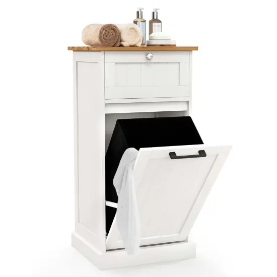 Costway Laundry Cabinet Freestanding Tilt Out Laundry Hamper with Basket Drawer Organizer {1}