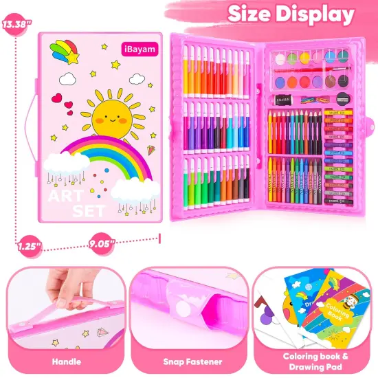 149 Pieces Drawing Kit Painting Art Set Art Kits Gifts Box, Arts and Crafts for Kids Girls Boys, with Coloring Book, Crayons, Pastels, Pencils, Watercolor Pens (Pink) {4}