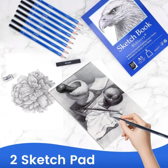 Drawing Kit with 2 Sketch Book, Sketching Pencils, Graphite Pencils, Charcoal Pencils, Art Kit for Artists Adults Teens Beginner Kid, Drawing Pencils for Sketching {5}