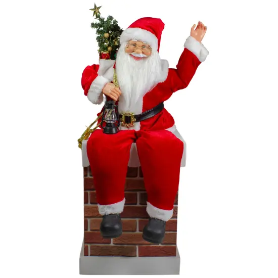 Northlight 32" Musical and Animated Santa on a Chimney Christmas Decoration Red {3}