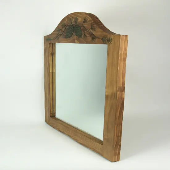 Hand Carved Natural Wood Pine Cone Decorative Wall Mirror Home Lodge Style Decor {3}