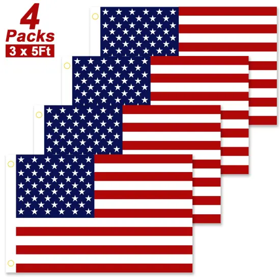 3 x 5 Ft American US Flags | Vivid Color and UV Fade Resistant | Double Stitched Canvas Header - 4Pcs {1}