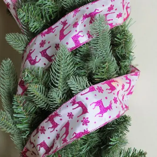 Northlight Glistening Purple Reindeer and Star Christmas Wired Craft Ribbon 2.5" x 10 Yards {4}