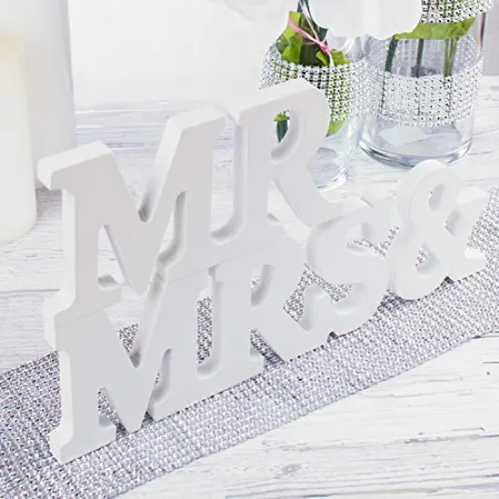 White Wooden Mr and Mrs Signs Wedding Present for Party Table Top Dinner Decoration, Display Stand Figures, Home Wall {3}