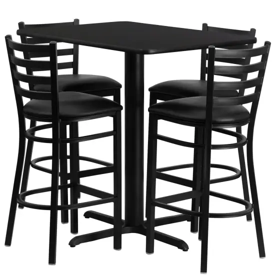 Emma and Oliver 24"W x 42"L Rectangular Laminate Table Set & 4 Ladder Back Stools BlackTop/BlackVinyl {1}