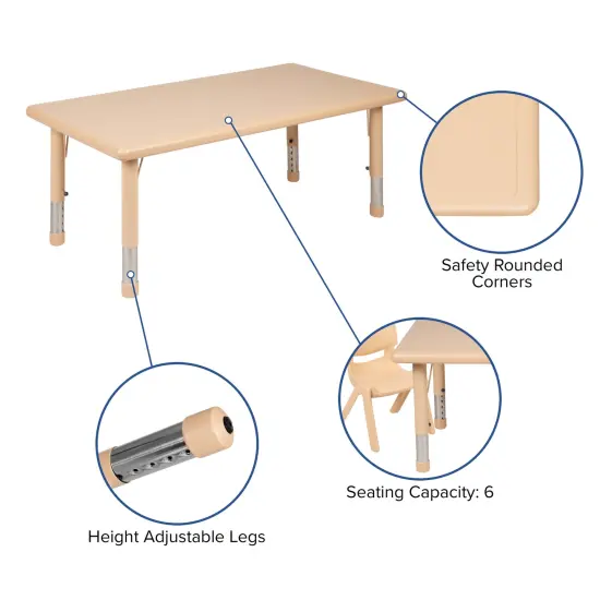 Emma and Oliver 24"W x 48"L Rectangular Plastic Height Adjustable Activity Table Natural {3}
