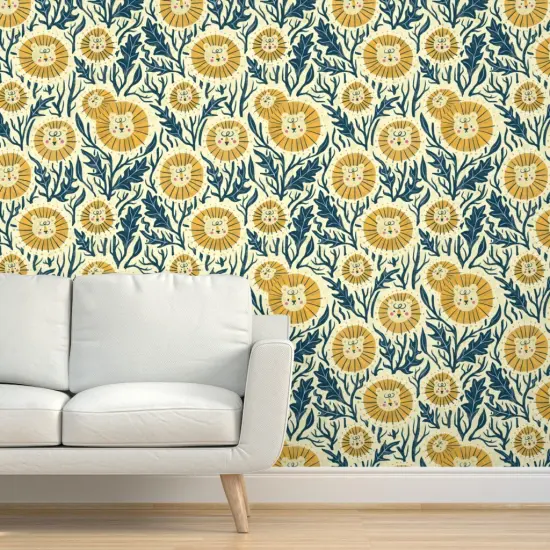Peel & Stick Wallpaper 2FT Wide Lion Garden Nature Animals Whimsical Custom Removable Wallpaper by Spoonflower {5}
