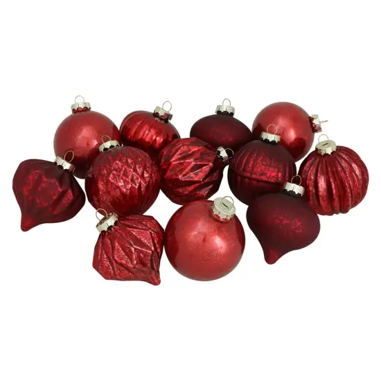 Northlight Mercury Style Onion and Ball Glass Christmas Ornament Set - 3" - Red - 12ct {4}
