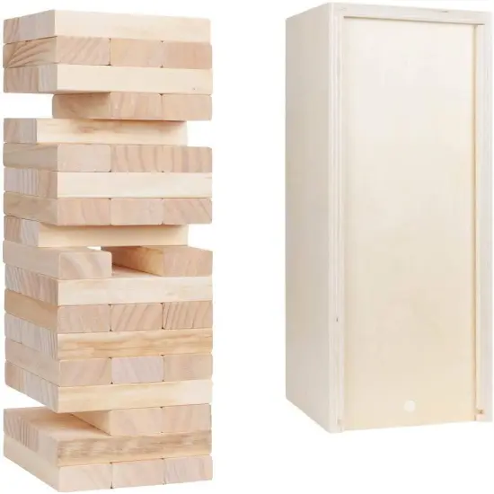 WE Games Wood Block Stacking Party Game That Tumbles Down when you play - Includes 12 in. Wooden Box and die {8}