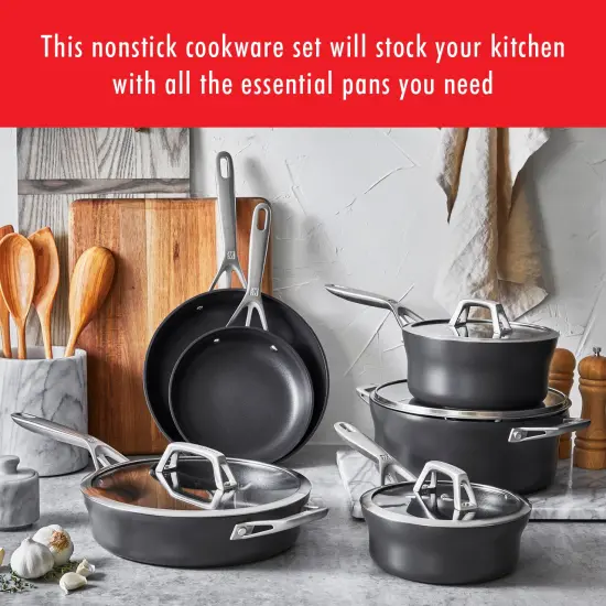 ZWILLING Motion Nonstick Hard-Anodized 10-Piece Cookware Set in Grey, Dutch Oven, Fry pan, Saucepan {3}